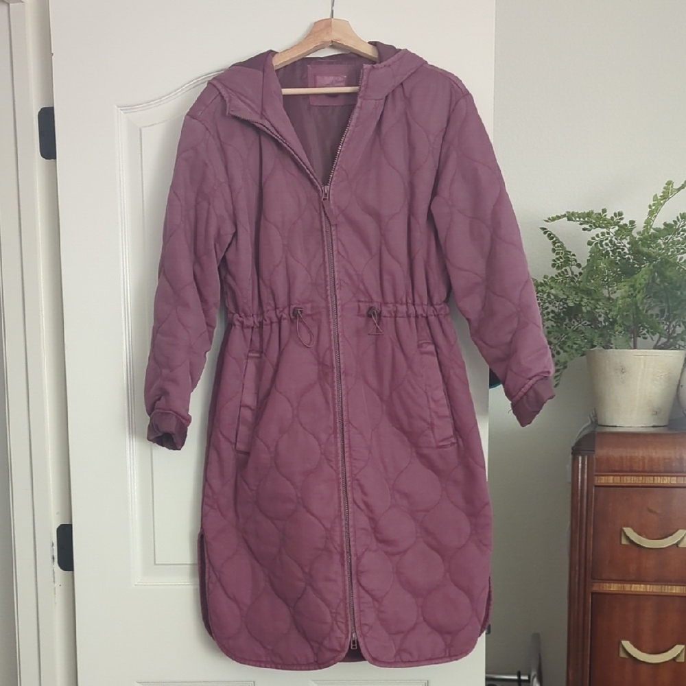 Universal thread Women's Quilted Hooded long coat Jacket - Purple